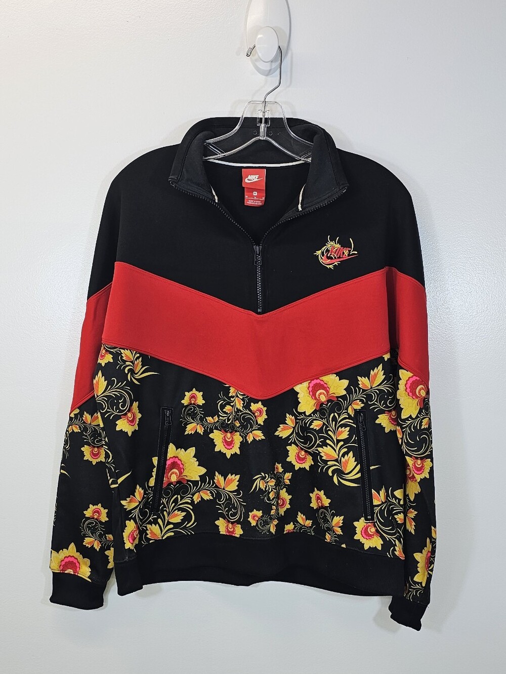 Nike Black and Red Khohlama Russian Floral Quarter-Zip Track Jacket